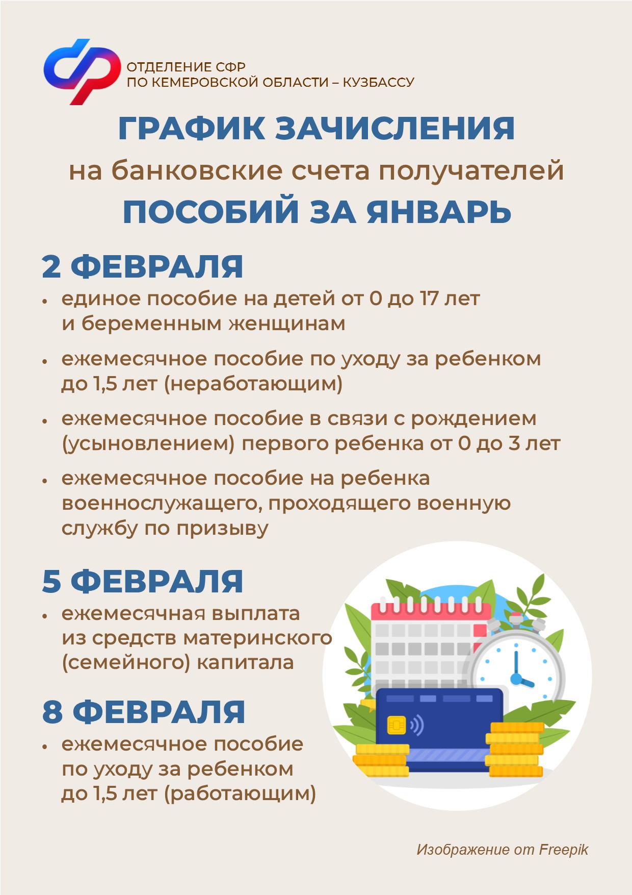 Совсем скоро февраль и очередные единые даты выплат пособий.