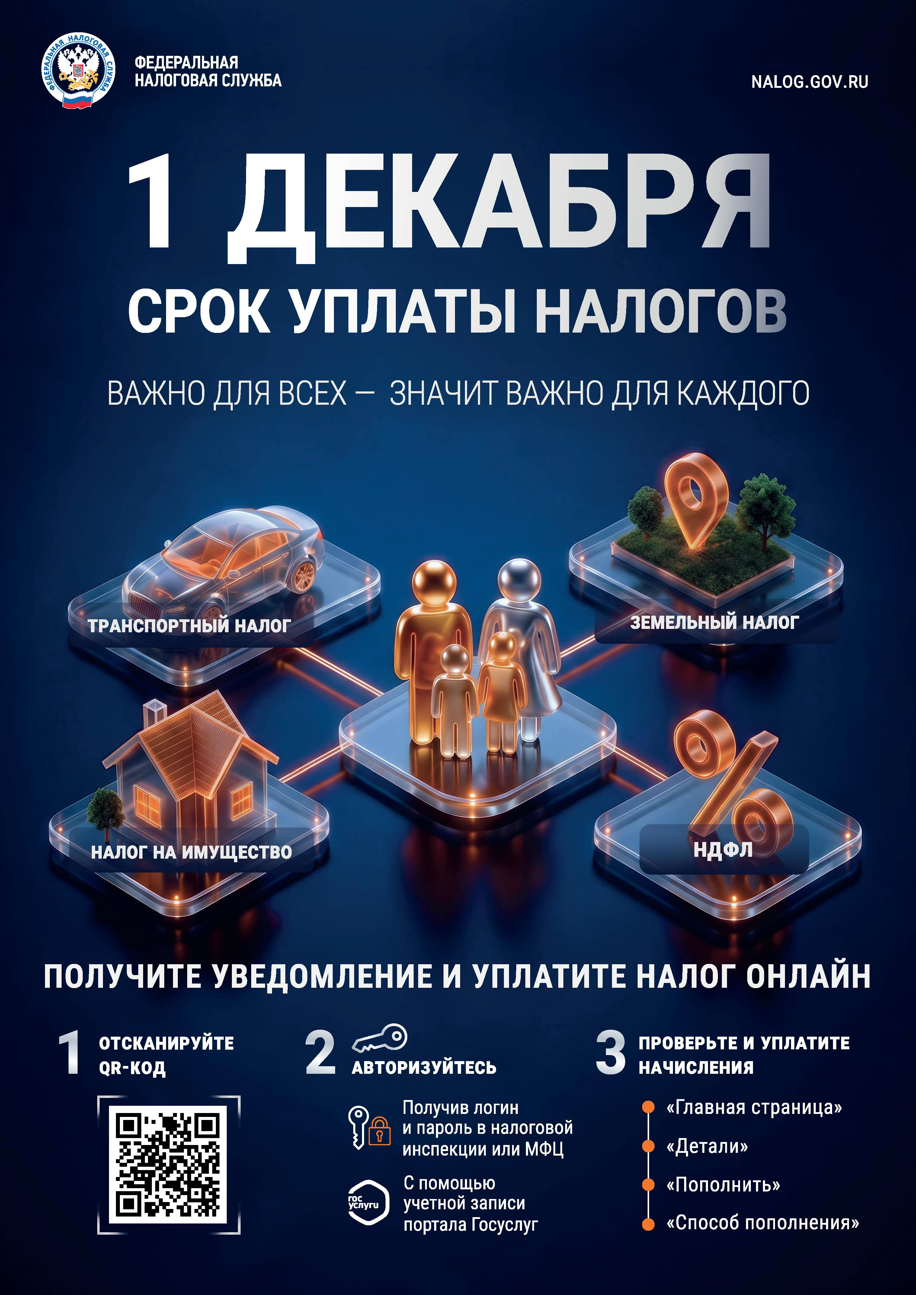 1 декабря - срок уплаты налогов